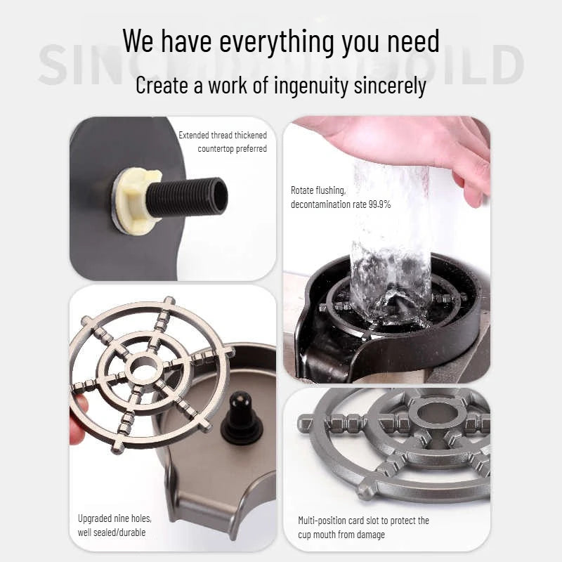 High-Pressure Cup Washer – Stainless Steel & ABS | Automatic Glass Rinser for Kitchen & Bar Sinks